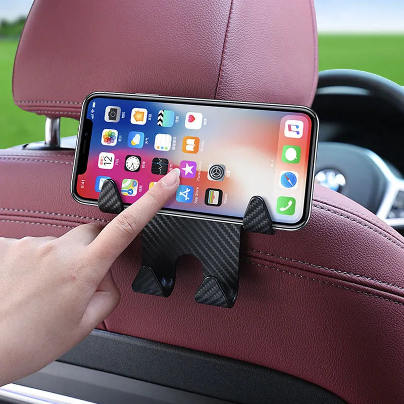 Black car multifunction hook and mobile phone holder bracket for rear seat installation