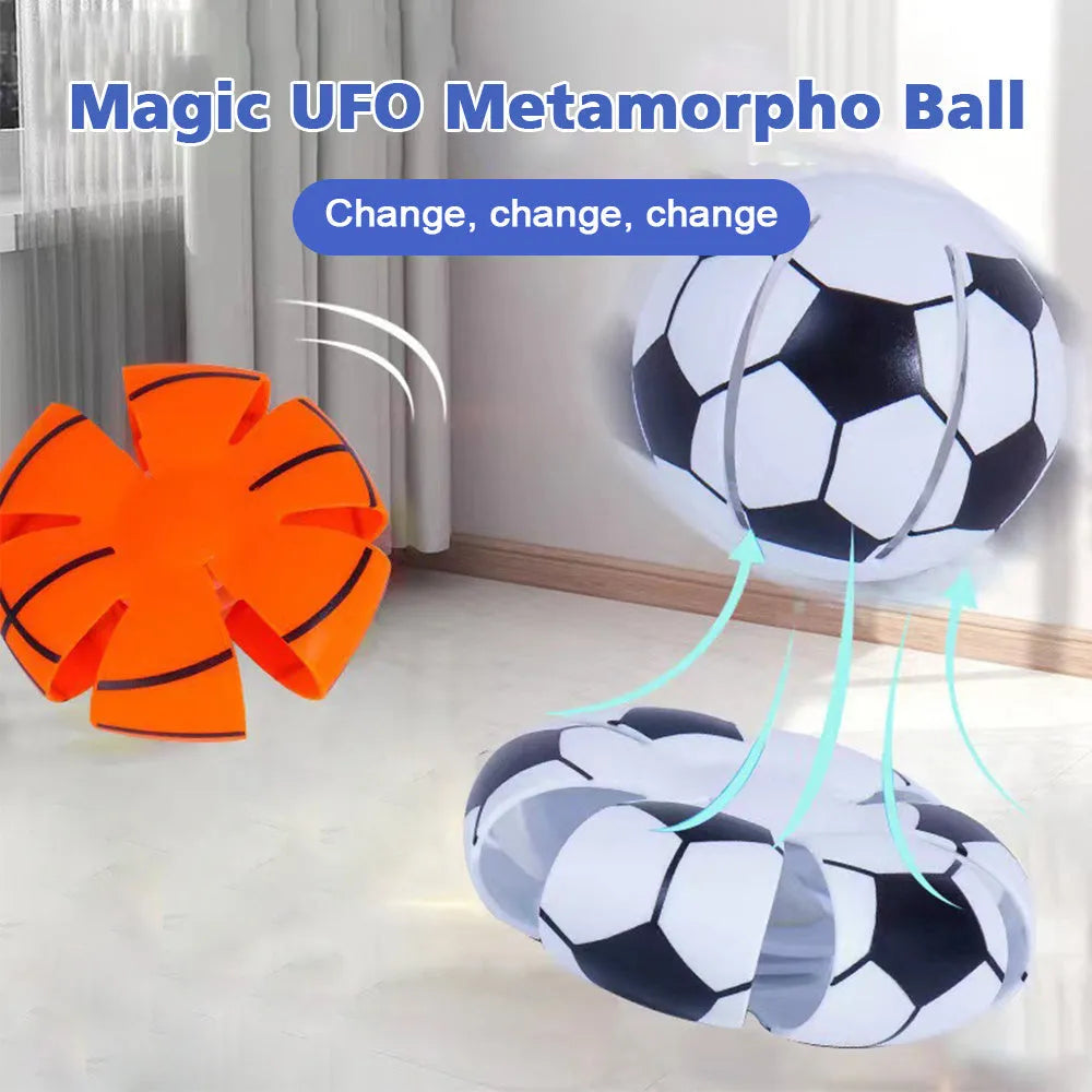 Glow plastic dog training ball that transforms to flying disc with suction activation