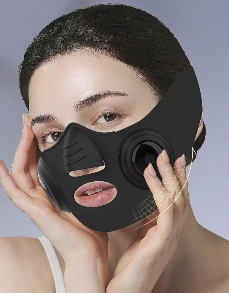 Black photon mask beauty device with USB charging port and four power modes for facial skin treatment