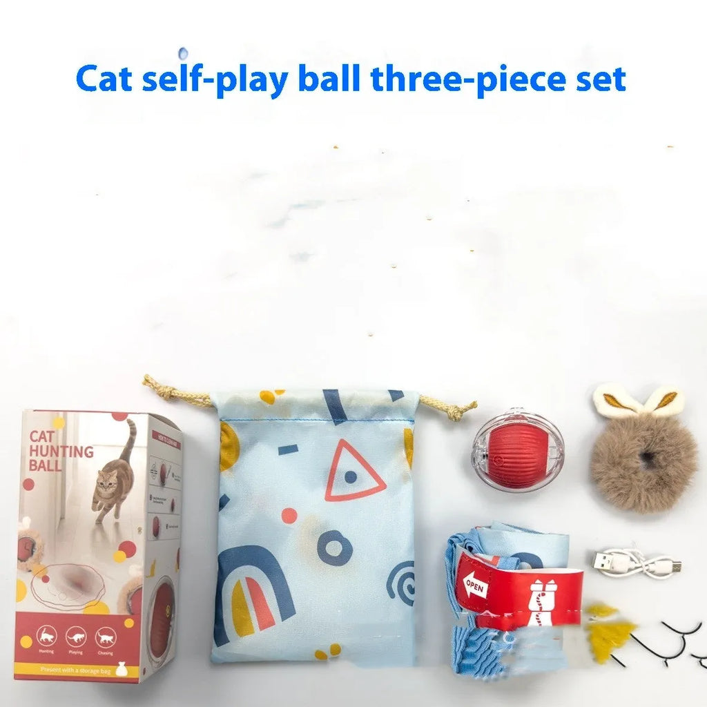 Canvas cat toy set with double-layer round hunting cover, self-fun ball, and storage bag in Amazon hot colour