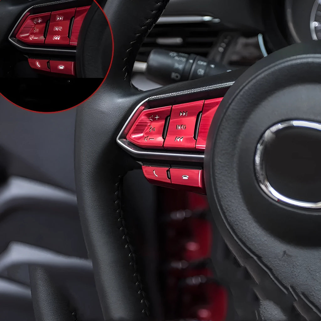 Aluminium alloy steering wheel button decorative stickers in red silver blue colours