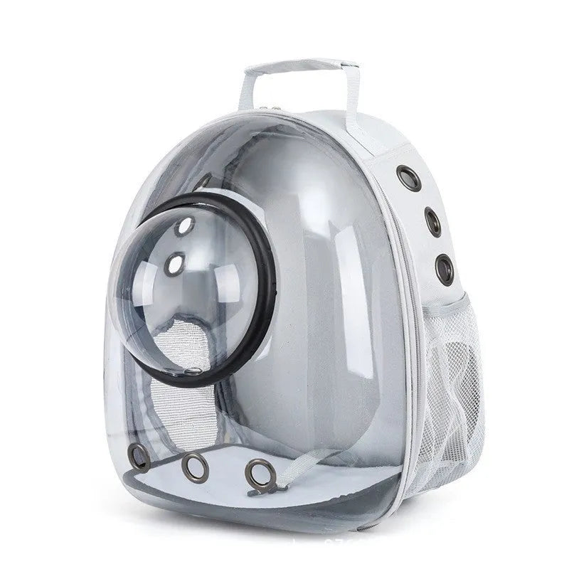 Grey PC plastic astronaut-style pet carrier bag with a side opening door