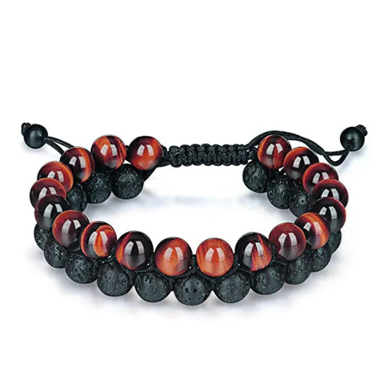 Geometric agate bead couple bracelets in tiger eye and matte black colours