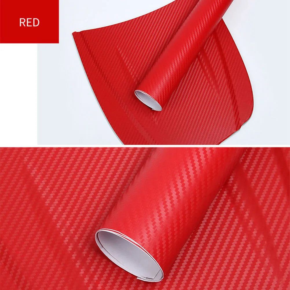 Roll of 3D carbon fiber car stickers showing eight colour options for vehicle interior and exterior decoration