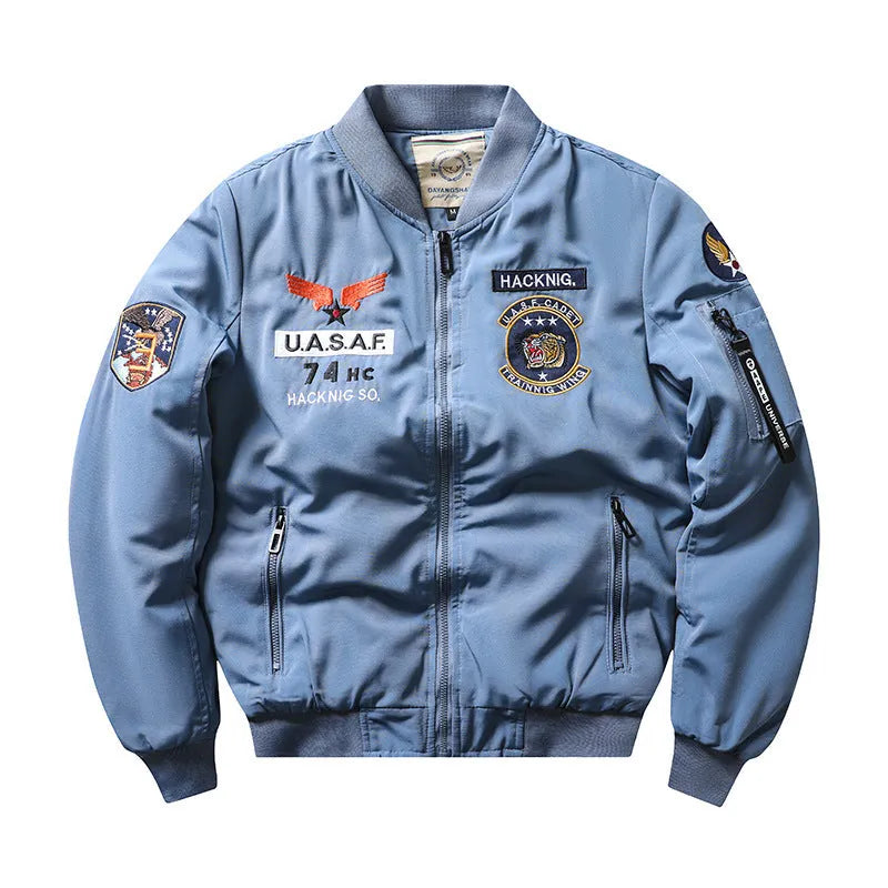 Men's slim-fit retro motorcycle coat with stand collar and embroidery in four colour options