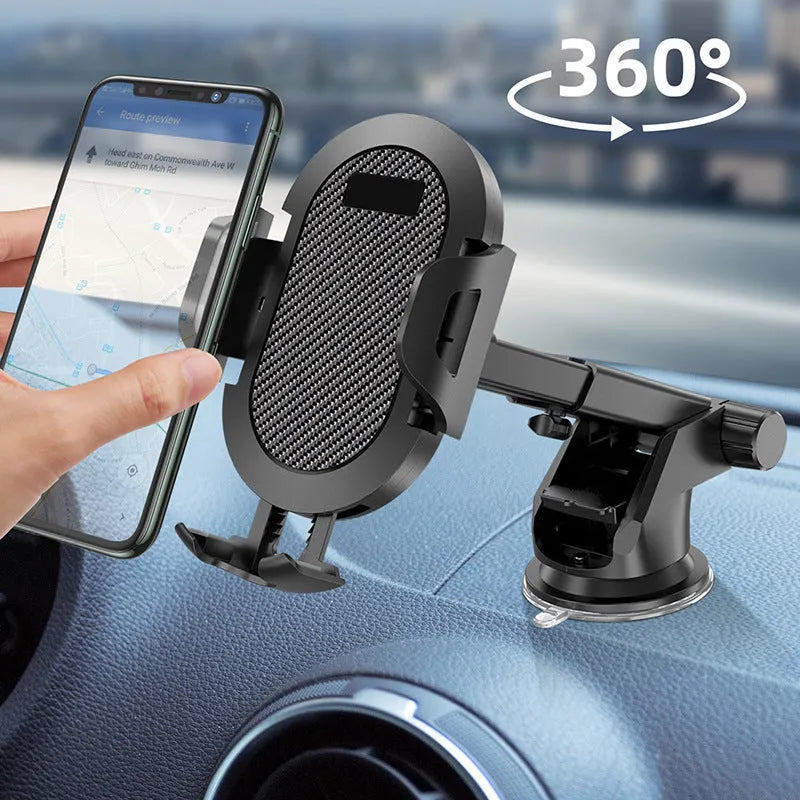 Auto-lock car phone holder showing air vent mounting option holding smartphone
