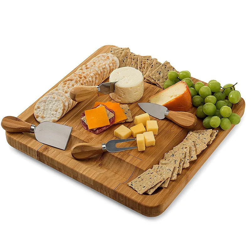 Square bamboo multipurpose cutting board with knife drawer wood colour finish