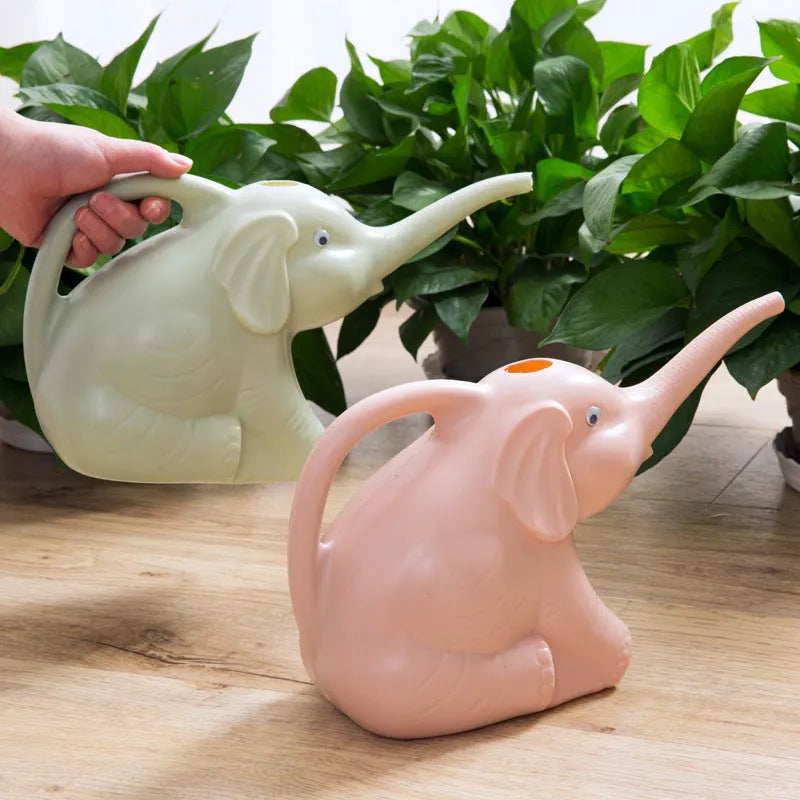 Pink elephant-shaped watering can with long nozzle for children's gardening