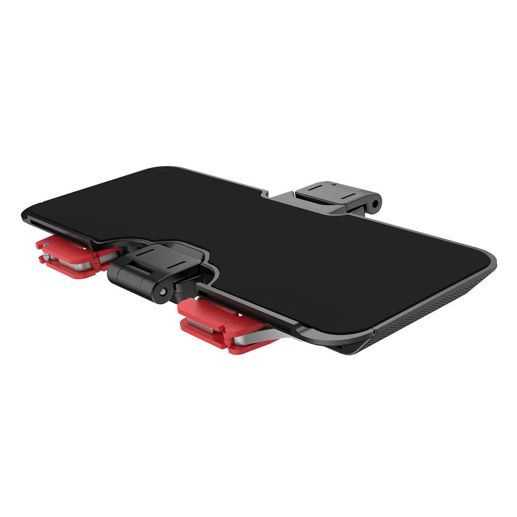 Black gaming phone mount with metal trigger controller and adjustable telescopic clip for 67-87mm wide mobile phones