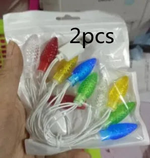 Green USB charging cable with 10 small LED lights illuminated along its length for festive decoration.