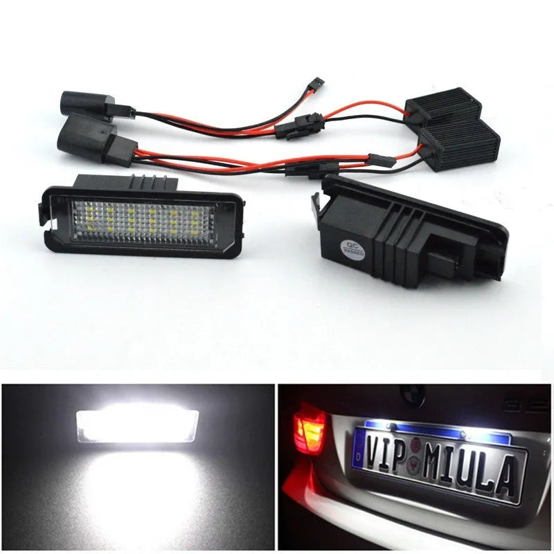 Two Volkswagen LED license plate light bulbs with built-in CANBUS for Golf, Polo, Phaeton models