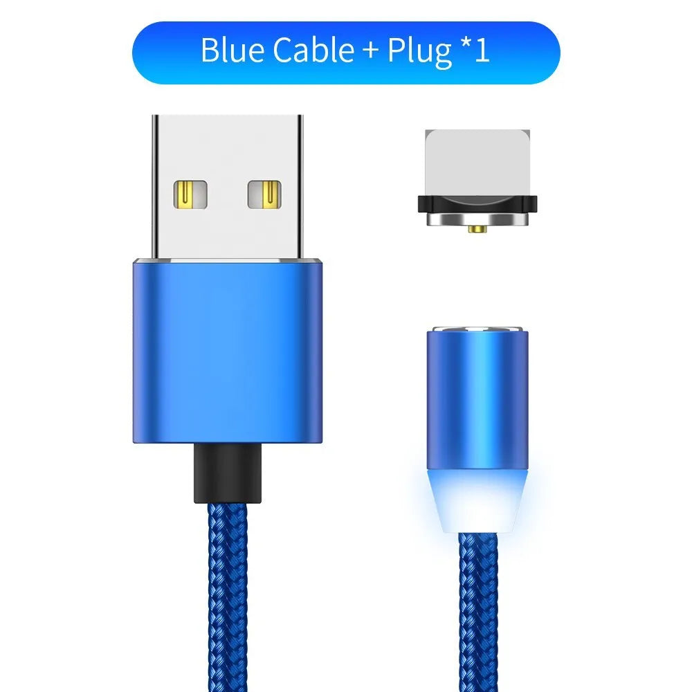 YBD black magnetic LED charging cable with cotton weave, aluminium shell, and LED light shown next to a smartphone.
