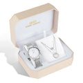 Ladies quartz watch necklace set 28mm dial 7mm thickness 30M water resistance mineral glass stainless steel buckle