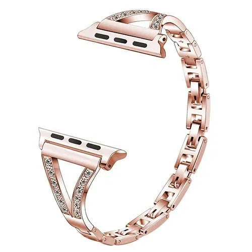 Stainless steel watch band with diamond studs in black, gold, pink, rose gold, and white colour options.