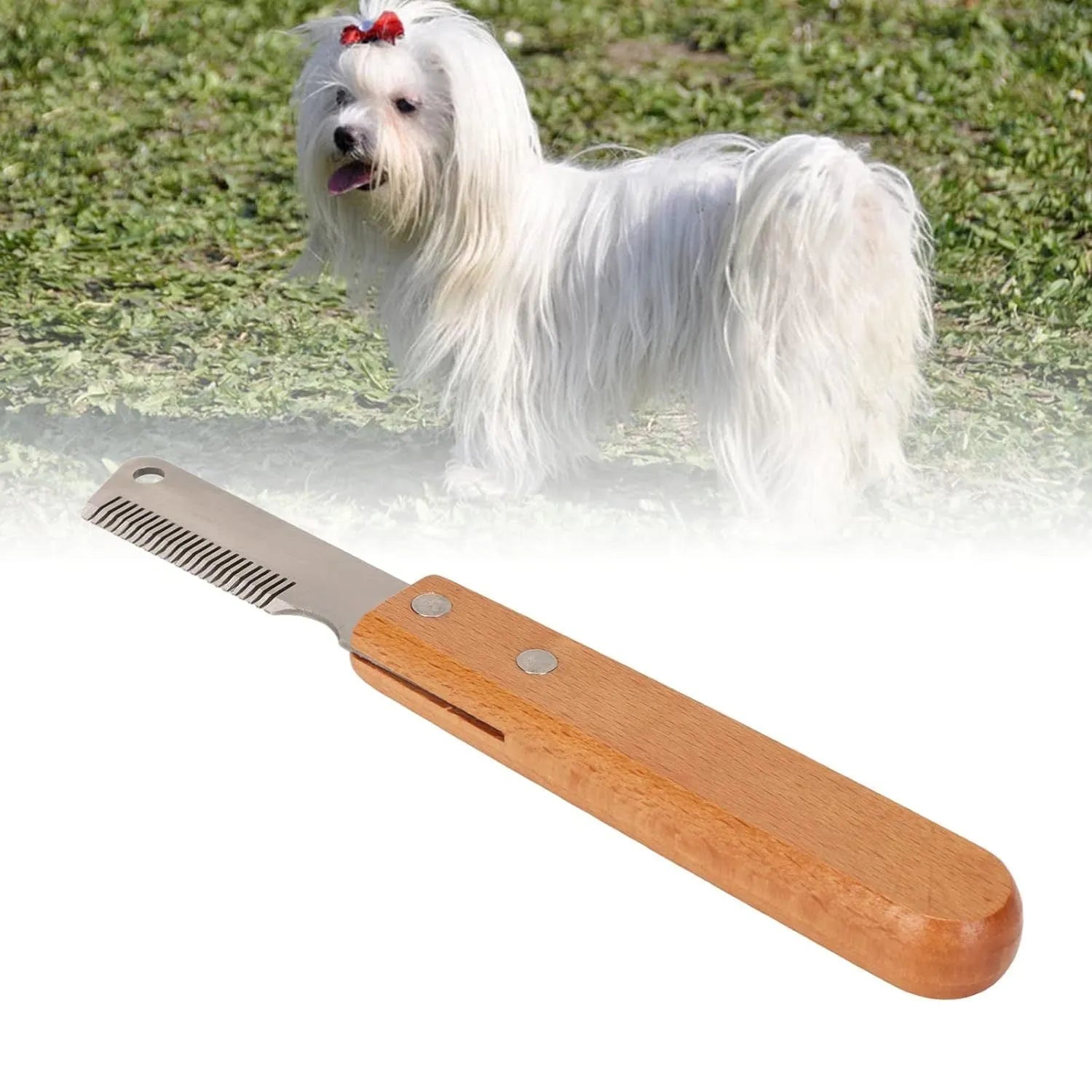 Pet stripping comb grooming tool with wood handle and metal teeth for dogs and cats