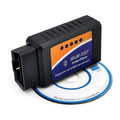 ELM327 Mini V2.1 Bluetooth OBD2 car diagnostic scanner and fault code reader on a dark background.