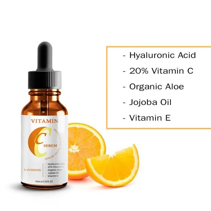 10ml facial serum bottle with vitamin C and hyaluronic acid for brightening and anti-ageing skincare