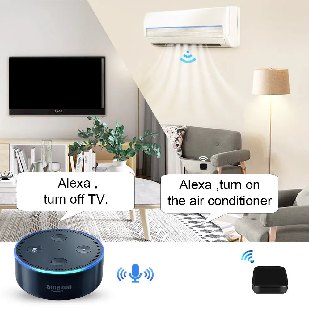 Black voice control universal infrared remote control with WiFi connectivity for smart home devices