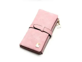 Korean retro matte Pu leather women's vertical long wallet with zip closure showing multiple card slots
