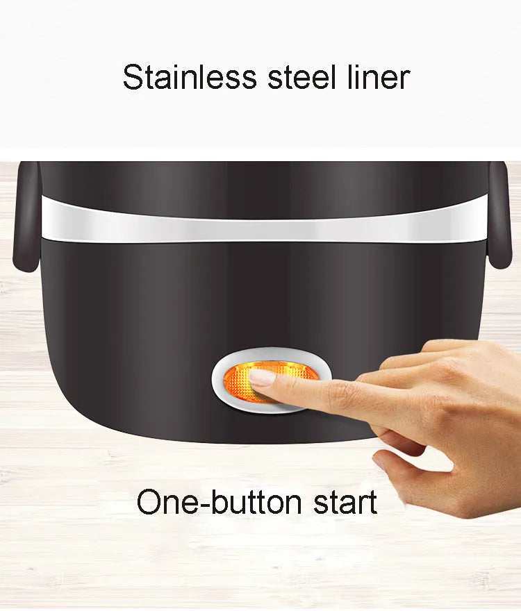 USB-powered electric food warmer lunch box with 190mm cube dimensions and dual capacity options
