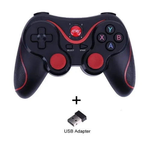 Black X3 Bluetooth wireless game controller with attached phone clip for Android smartphones