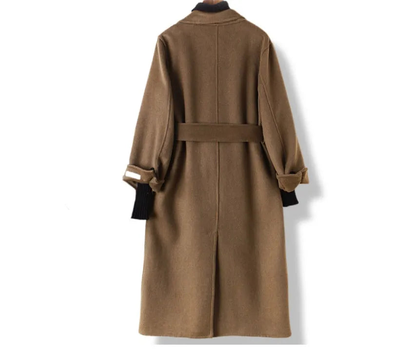 Wool coat with long suit collar in black or caramel colour options