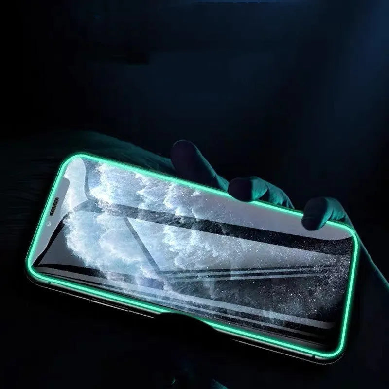 Luminous full cover tempered glass screen protector glowing in the dark for iPhone