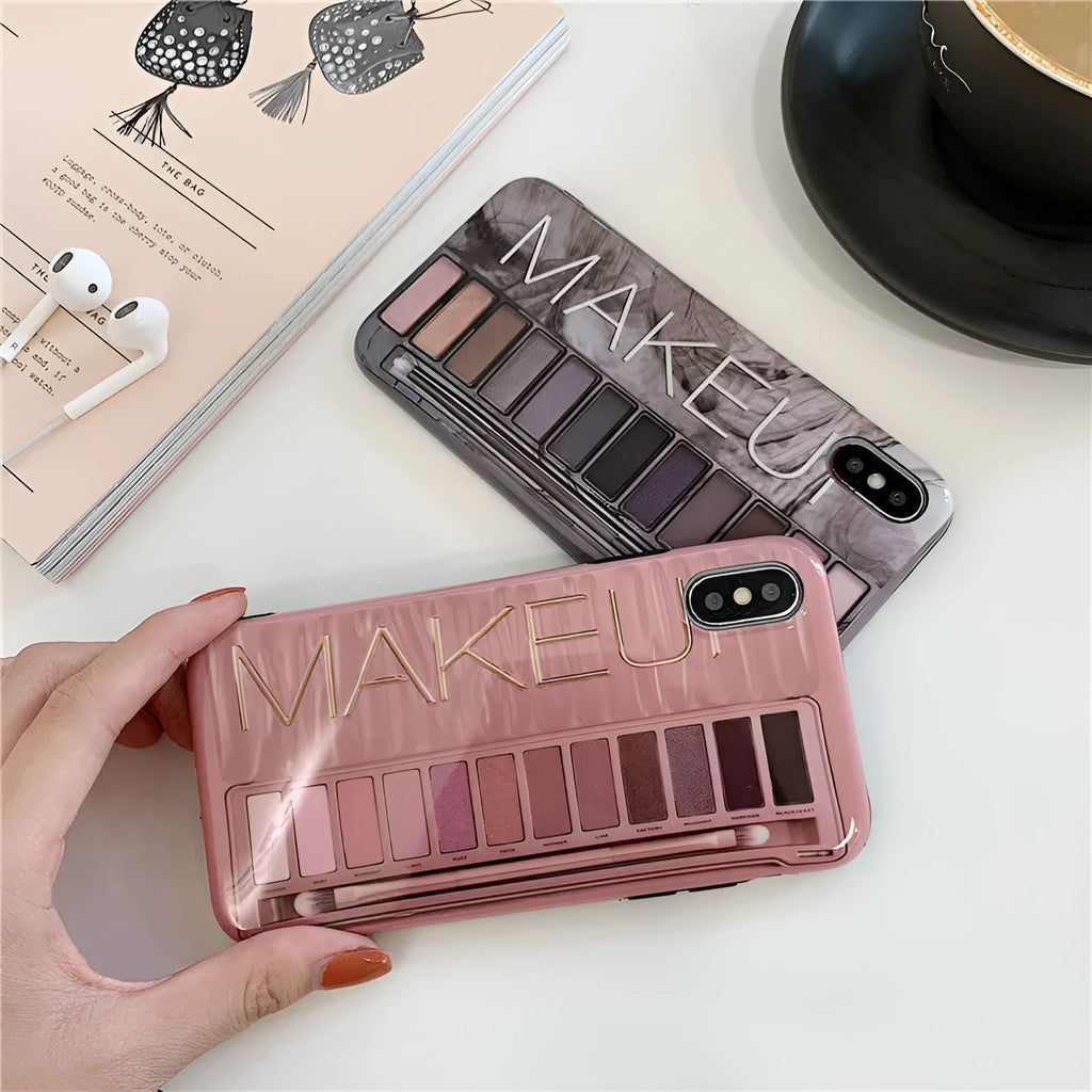 Silicone iPhone case with eye shadow design in flesh and grey colours