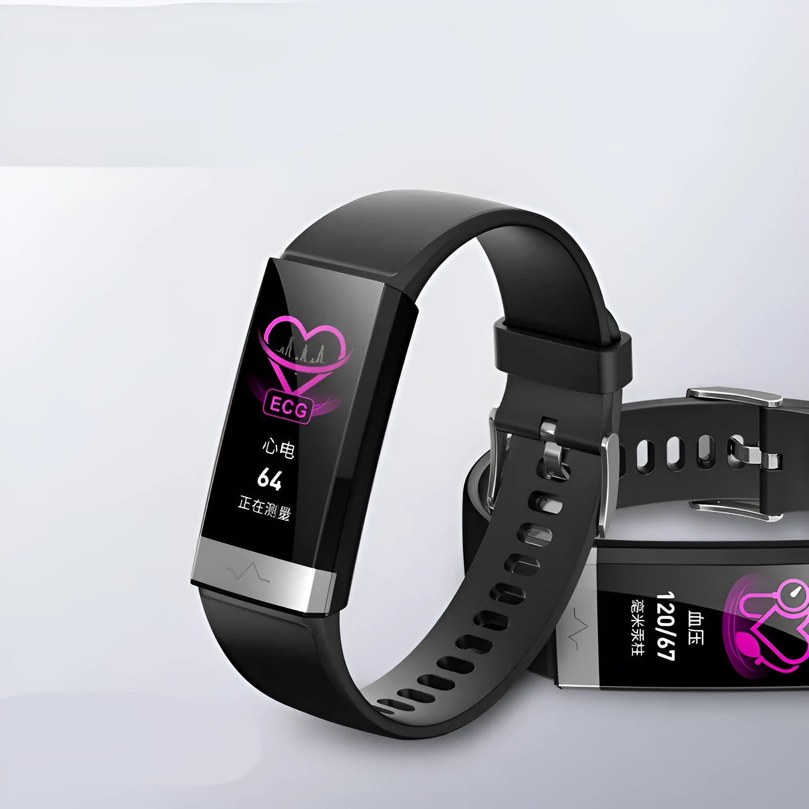 V19 smart bracelet fitness tracker with colour display shown in black, blue, and red colour options