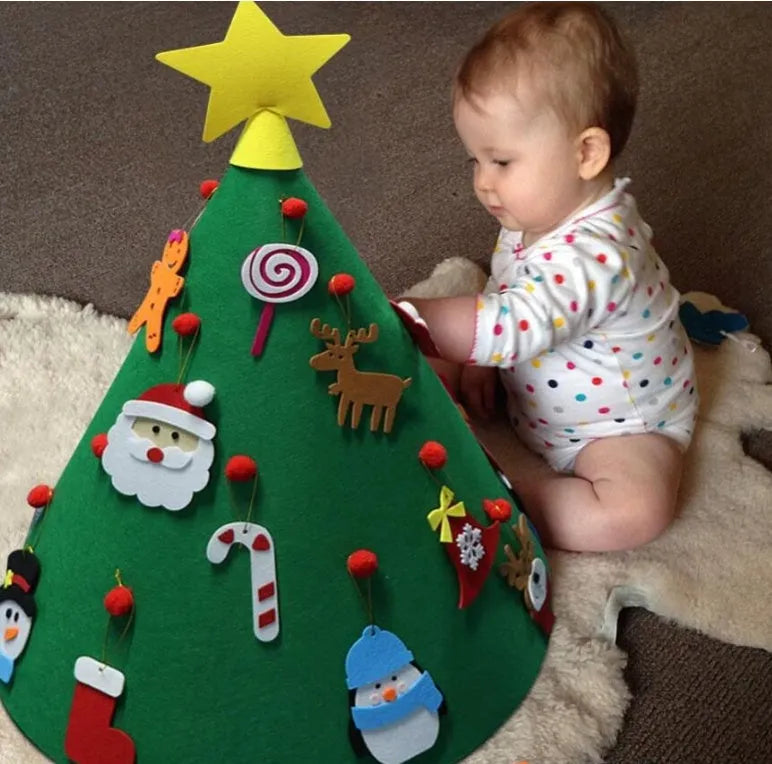 Felt Christmas tree three-dimensional pendant with colourful felt balls for DIY children's decoration, 50x60cm