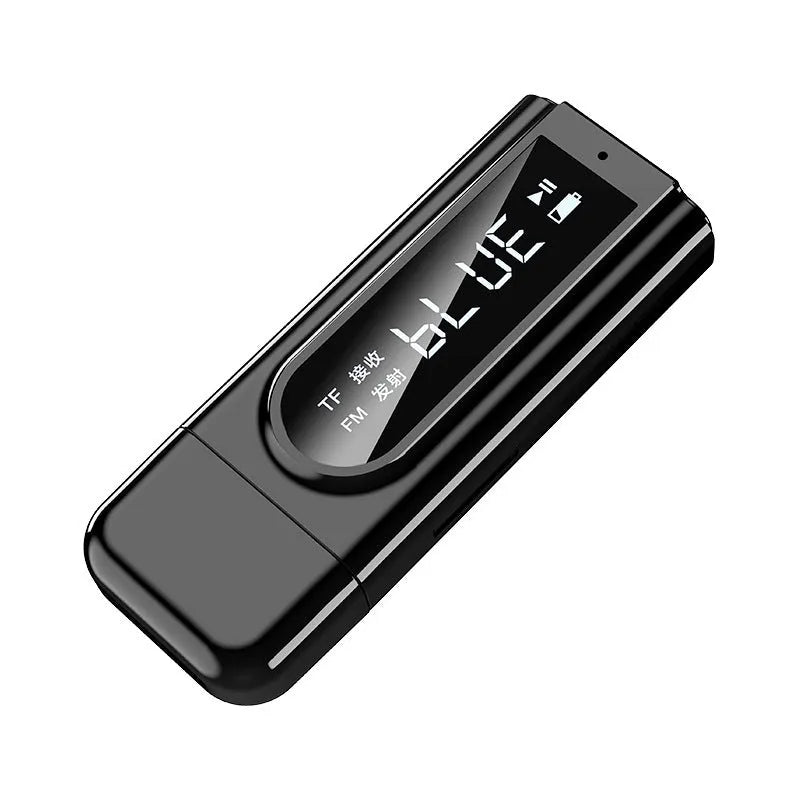 Black USB car FM bluetooth receiver with MP3 playback and 10-metre wireless range