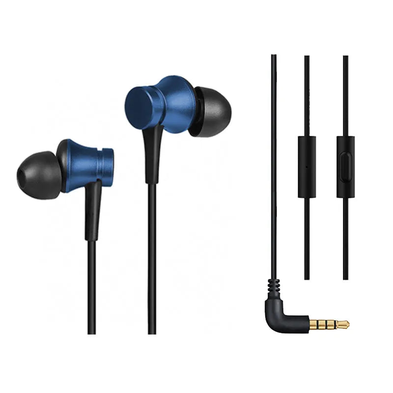 Piston wired in-ear headphones with 3.5mm jack in black, blue, and red colour options