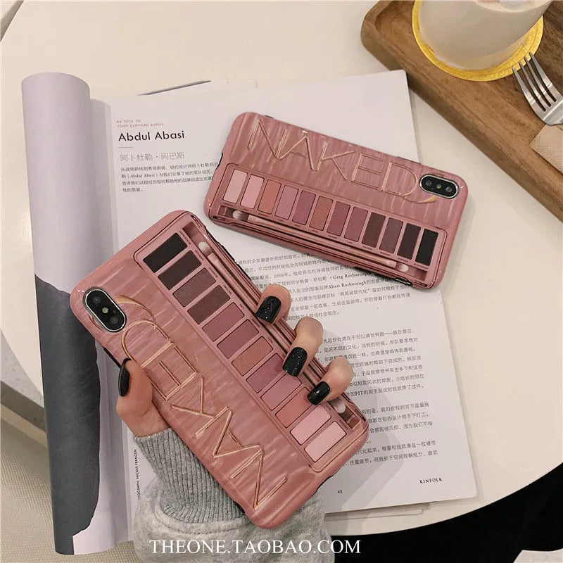 Silicone iPhone case with eye shadow design in flesh and grey colours