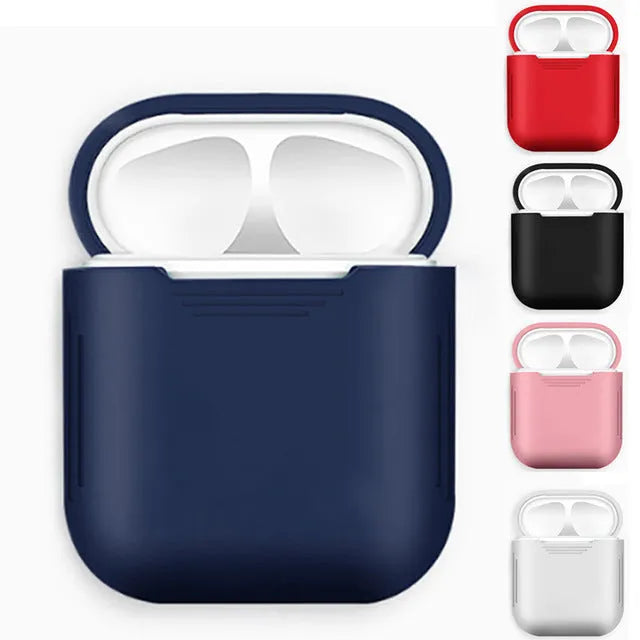 Silicone shockproof case for Apple AirPods with a black TPU antilost cable attached.