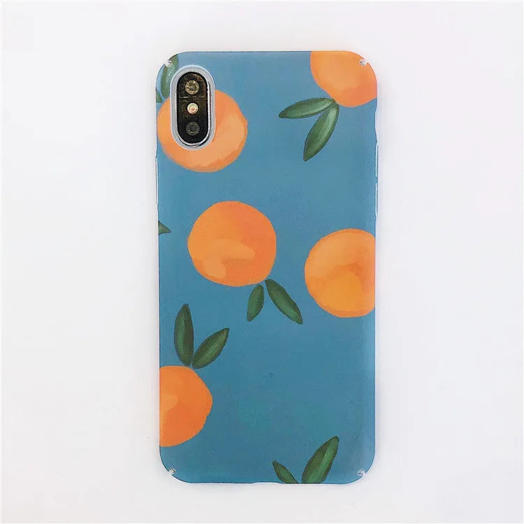 Orange retro plastic iPhone back cover with blue and water background design.