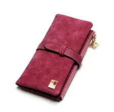 Korean retro matte Pu leather women's vertical long wallet with zip closure showing multiple card slots