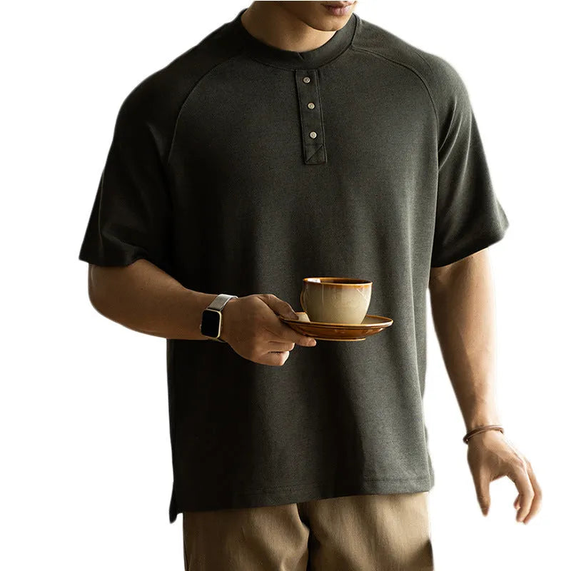 Casual loose pullover top with raglan sleeves in terry texture fabric, shown in smoky gray colour