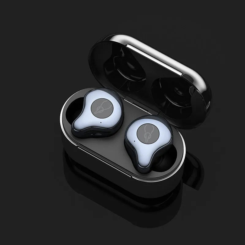 Wireless TWS Bluetooth earbuds in a charging case, shown in multiple colour options.