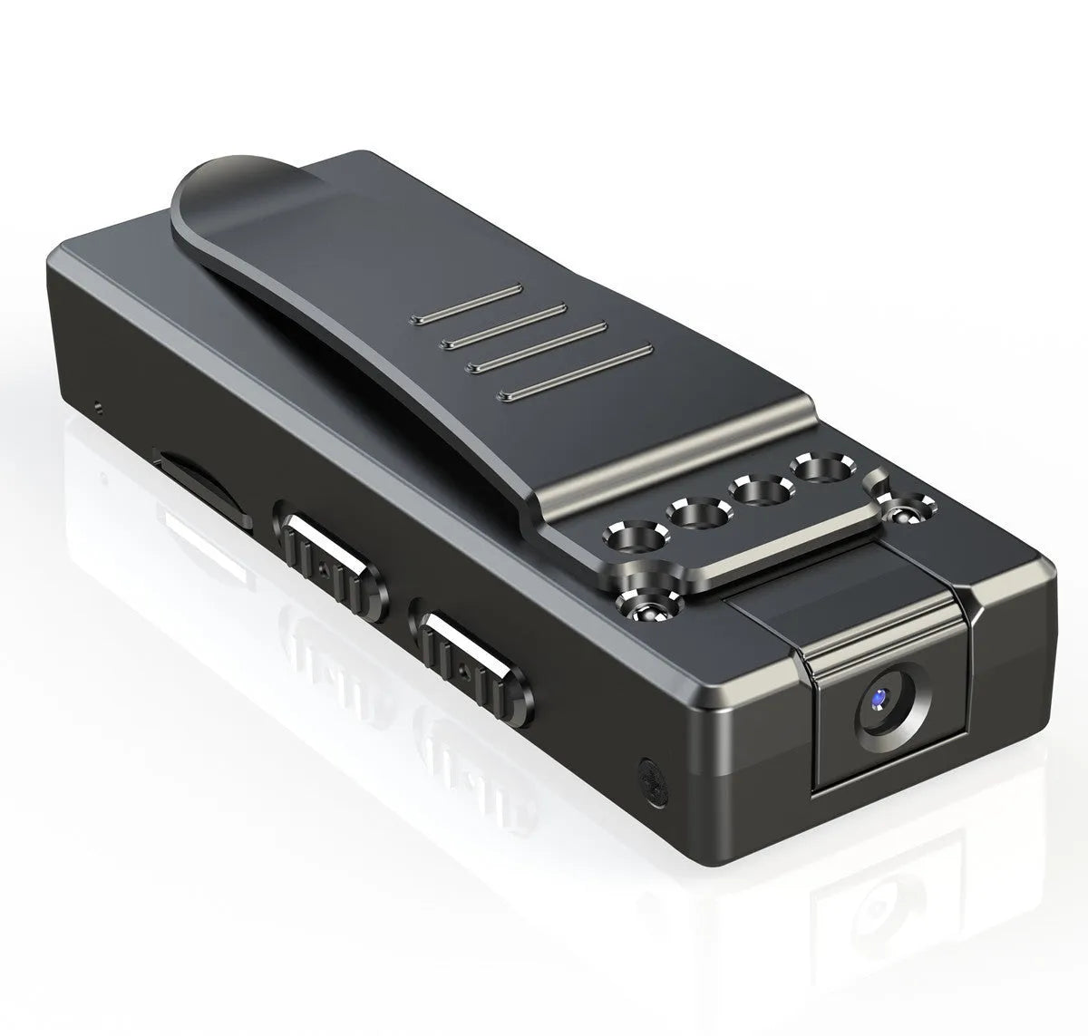 Black 1080p HD DV home camera with 90-degree rotation on a flat surface.