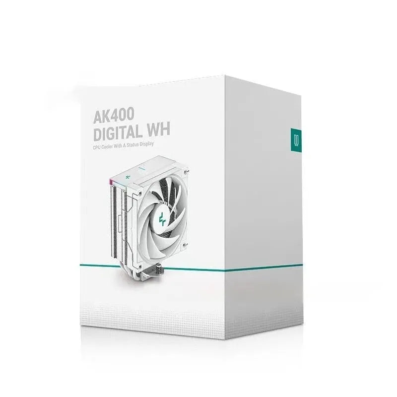 Twin tower CPU air cooler heatsink with fan and digital display in black or white