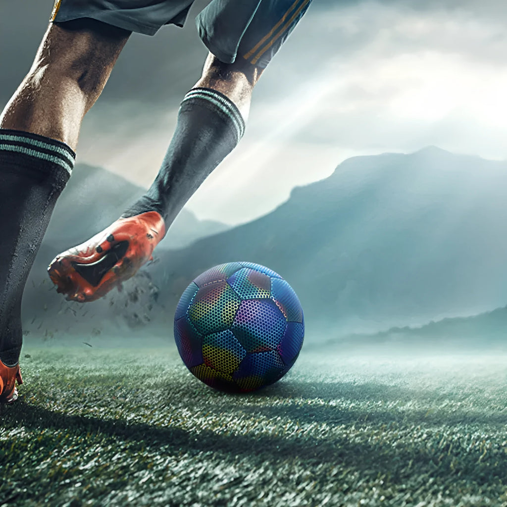 Machine stitched reflective luminous football with PU cover and hexagonal reflective panels