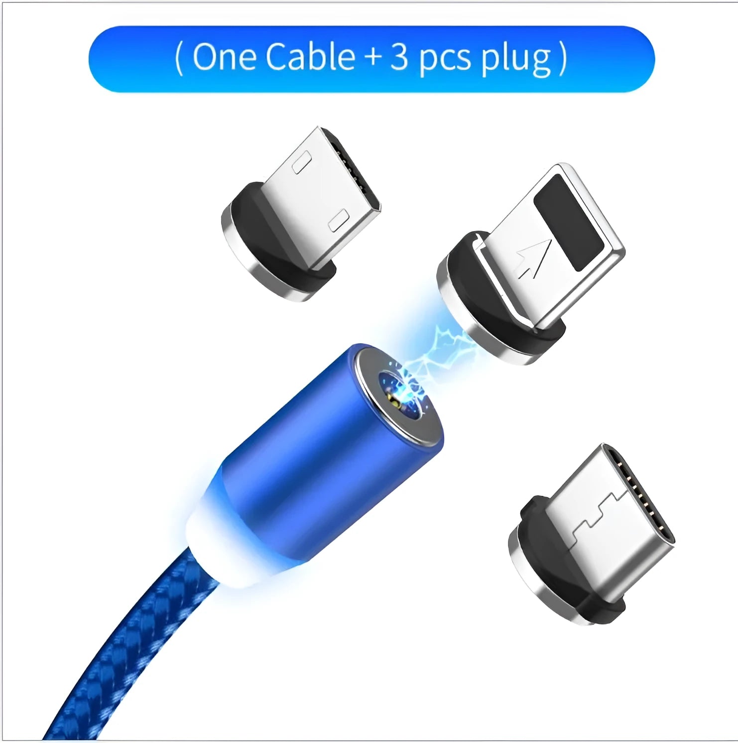 YBD black magnetic LED charging cable with cotton weave, aluminium shell, and LED light shown next to a smartphone.