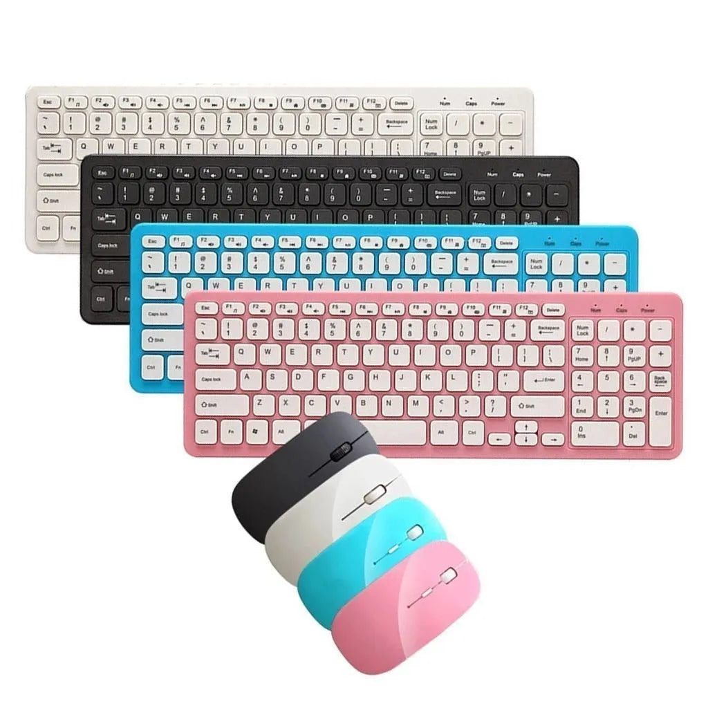 96-key wireless keyboard and mouse set in choice of colours with compact design and micro USB receiver