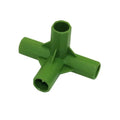 Two plastic plant support connectors with three-way and four-way joints for garden stake pillars
