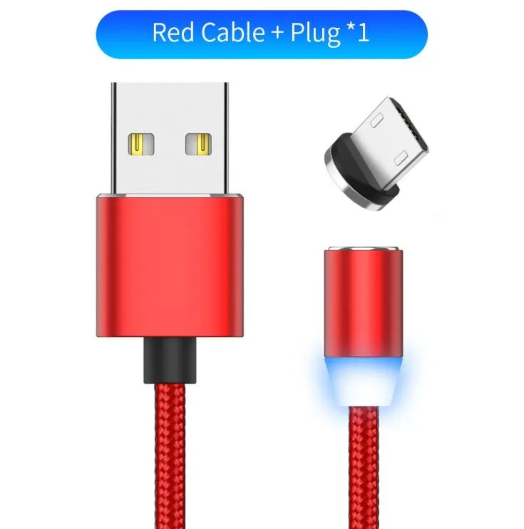 YBD black magnetic LED charging cable with cotton weave, aluminium shell, and LED light shown next to a smartphone.