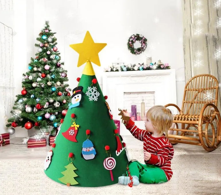 Felt Christmas tree three-dimensional pendant with colourful felt balls for DIY children's decoration, 50x60cm