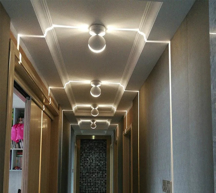 Modern aluminium corridor wall lamp spotlight bar with glass lens and LED in blue, green, red, white, or yellow.