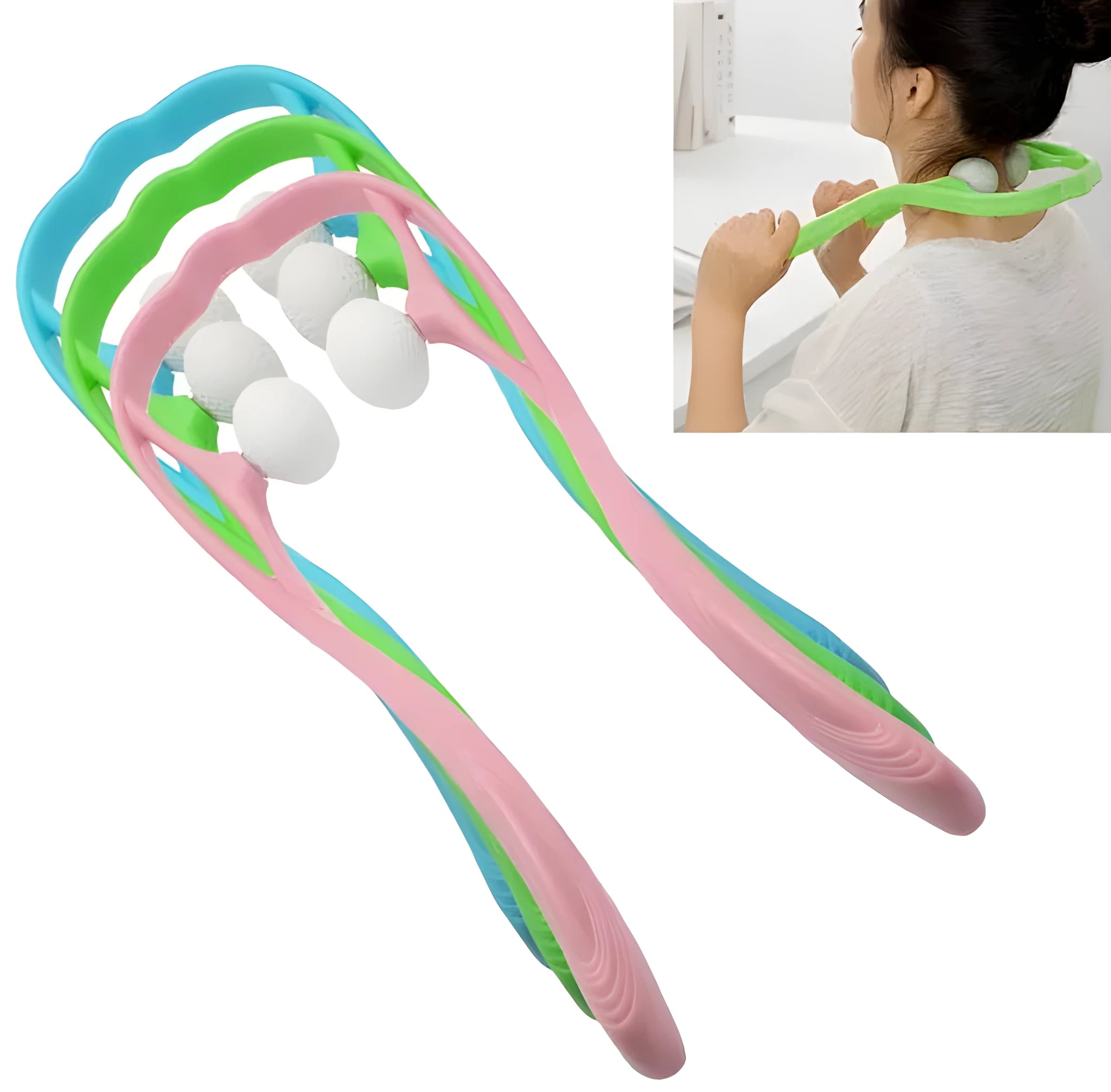 Plastic swan-shaped neck massager hand roller with adjustable stand in blue colour showing 3D floating-point massage design