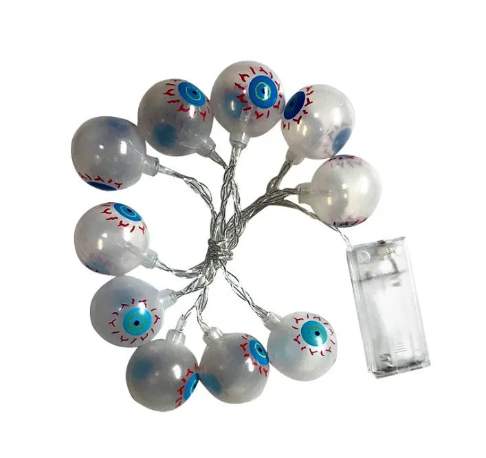 Halloween LED string lights with pumpkin, bat and ghost pendants on 1.2 metre white cable