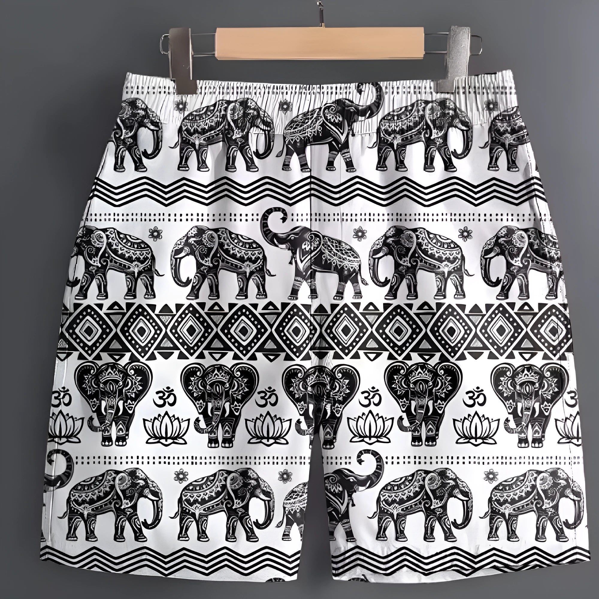 Men's casual polyester shorts in various patterns with Asian sizing from S to 5XL